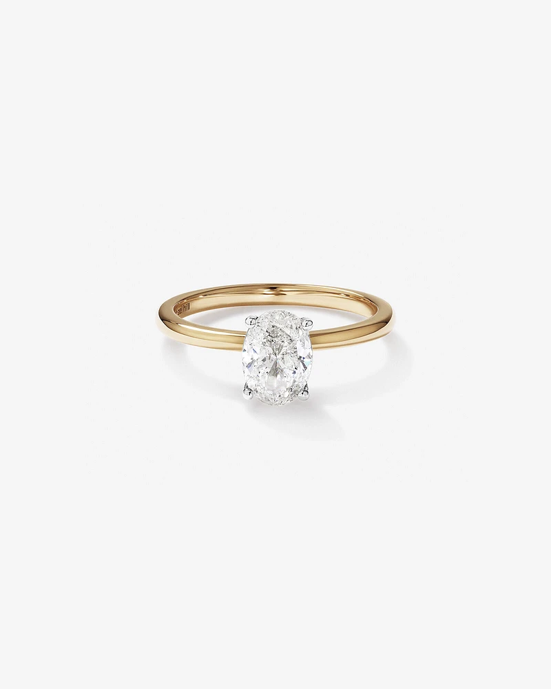 Bague de Fiançailles Solitaire en Diamant Taille Ovale 1,00 Carat TW en Or Blanc et Jaune 14 kt