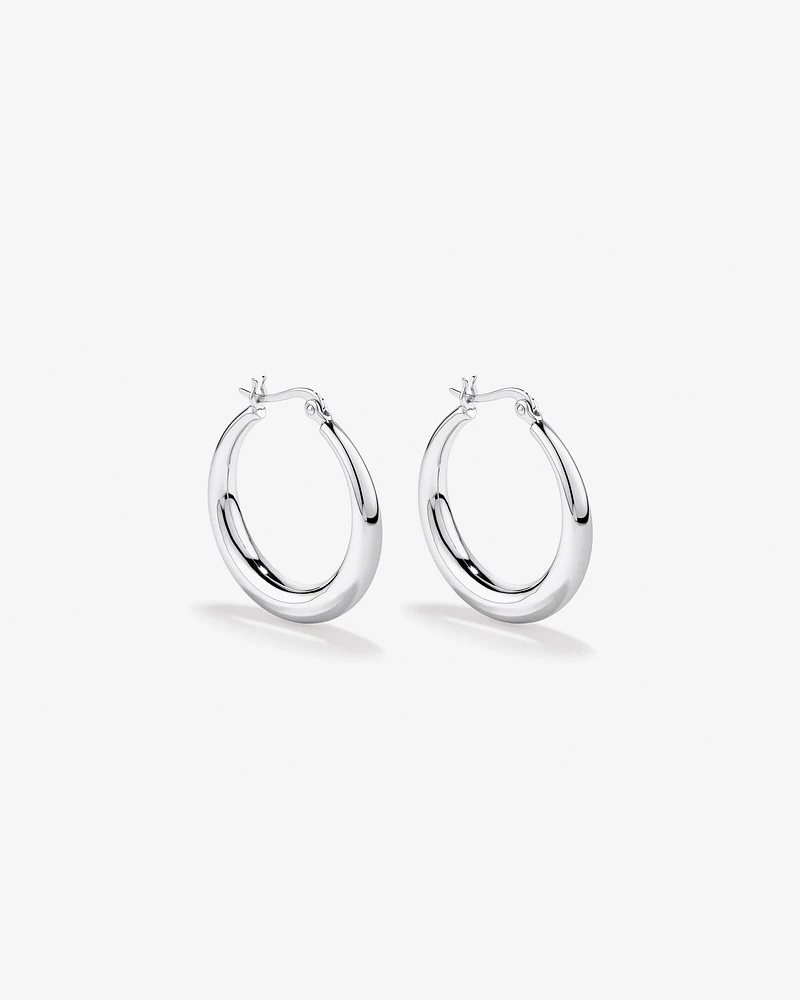 Boucles D'Oreilles Créoles Bombées Graduées En Argent Sterling