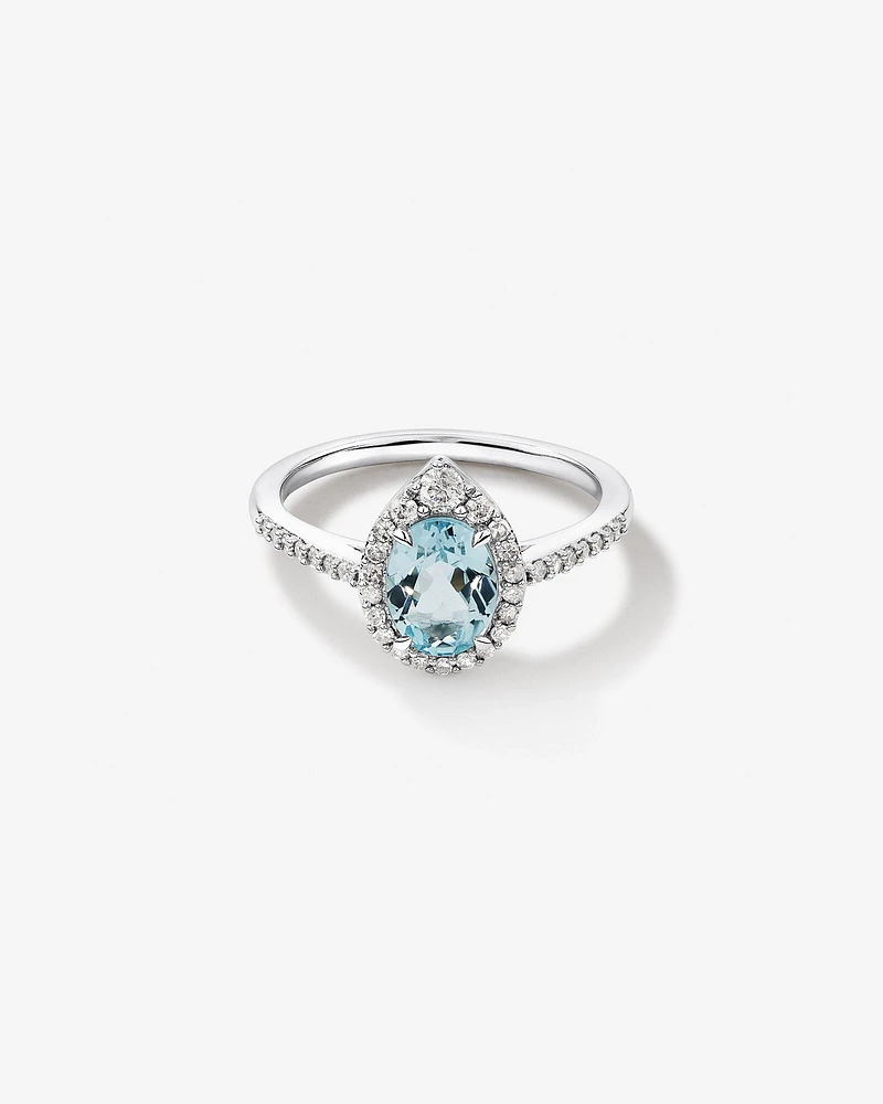 Halo Ring with Aquamarine & 0.29 Carat TW of Diamonds in 10kt White Gold