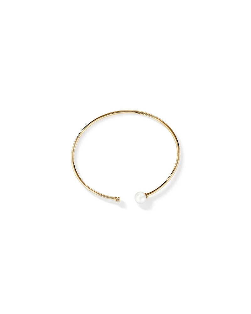 Cultured Freshwater Pearl and Diamond Torque Bangle in 10kt Yellow Gold