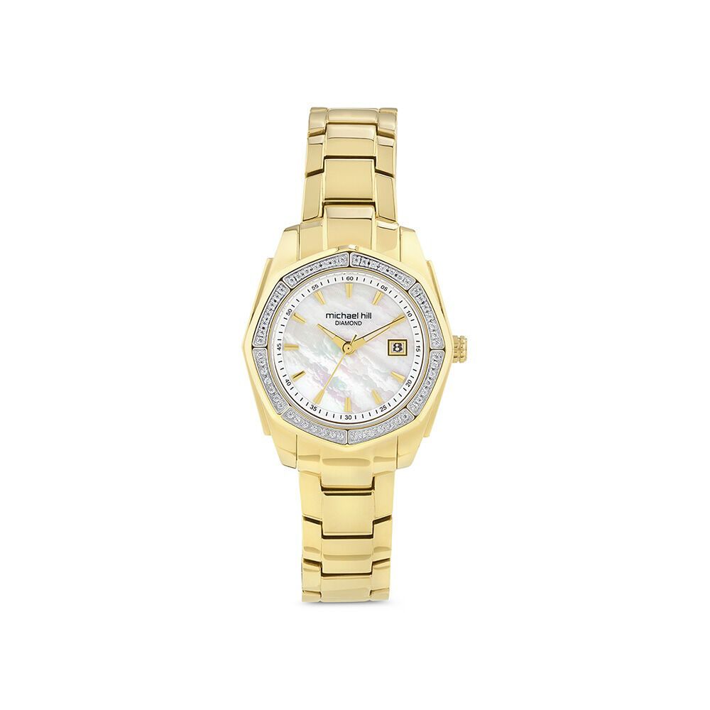 Ladies Mother of Pearl Watch with 0.25 Carat TW of Diamonds in Gold Tone Stainless Steel