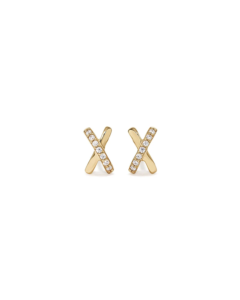 Cubic Zirconia Crossover Stud Earrings in 10kt Yellow Gold