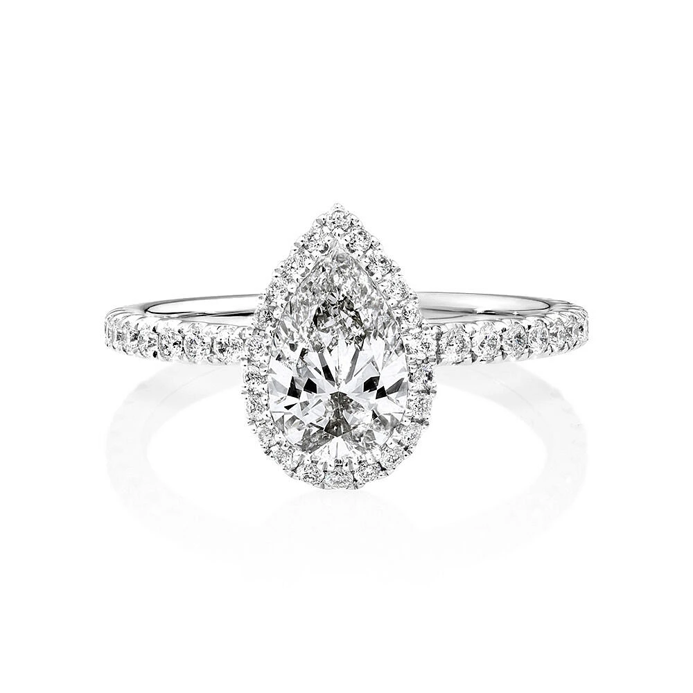 Sir Michael Hill Designer Halo Pear Engagement Ring with 1.36 Carat TW of Diamonds in 18kt White Gold