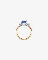 Bague en or blanc et jaune 10 K avec tanzanite et diamants totalisant 0,40 ct