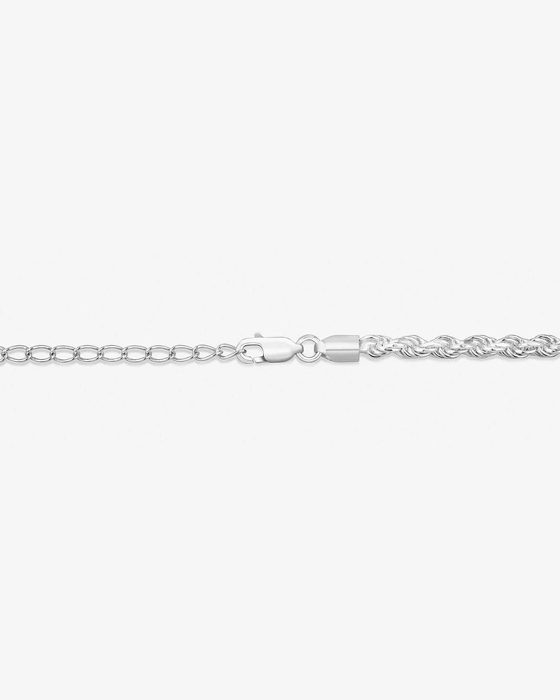 50cm (20") 3.5mm-4mm Width Rope Chain in Sterling Silver