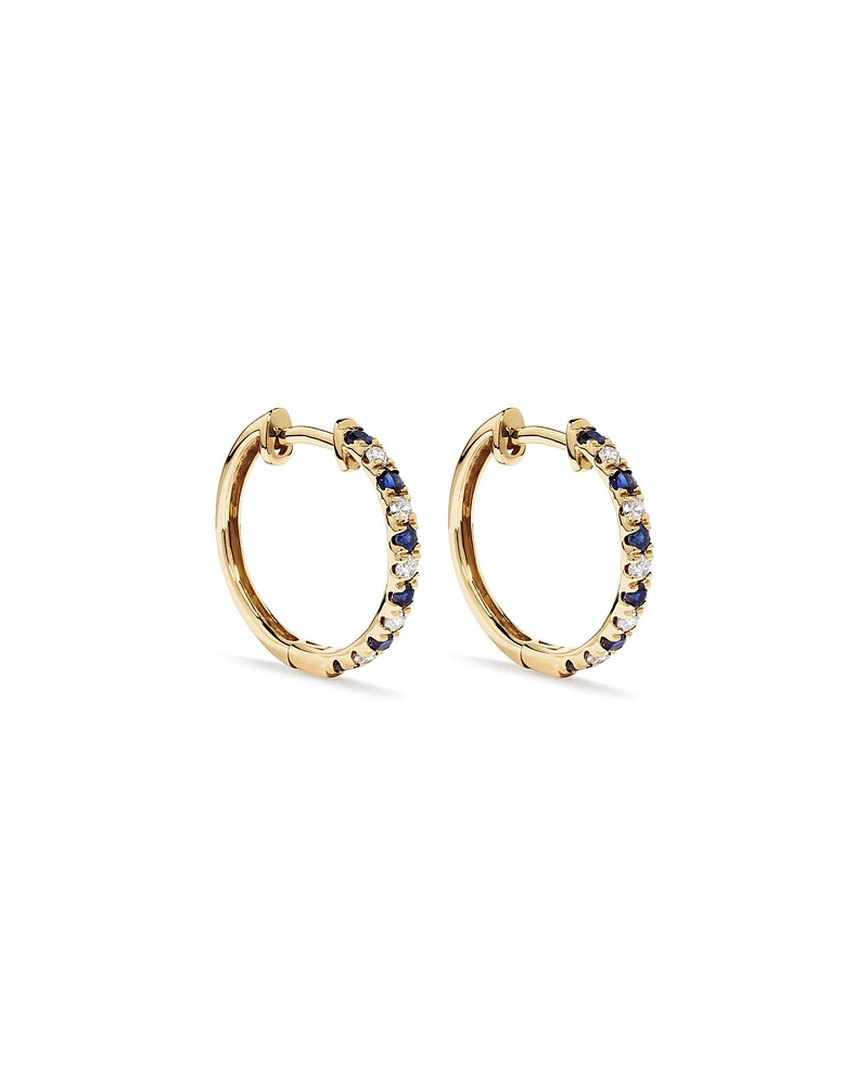 0.22 Carat TW Diamond and Created Sapphire Huggie Hoop Earrings in 10kt Yellow Gold