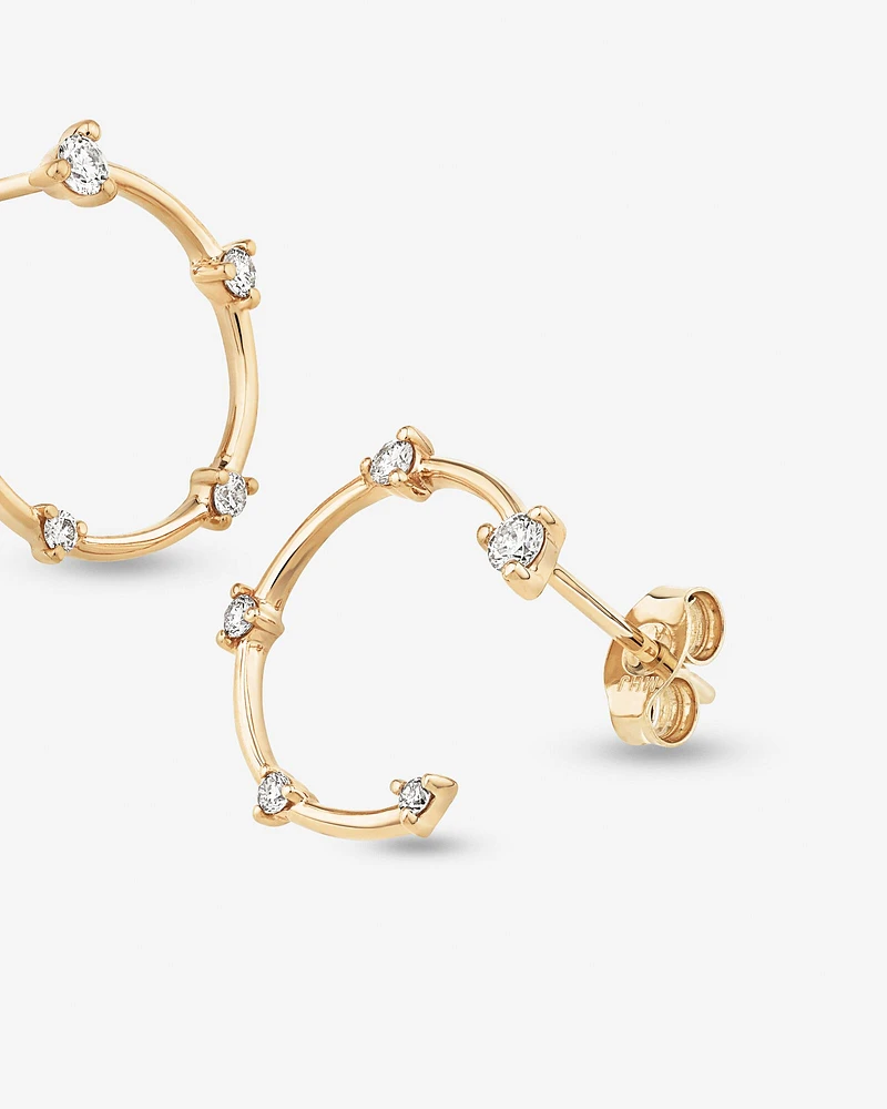 Diamond Studded Open Hoop Earrings in 10kt Yellow Gold