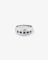 Men's Ring with Sapphire & 0.30 Carat TW of Diamonds in 10kt White Gold