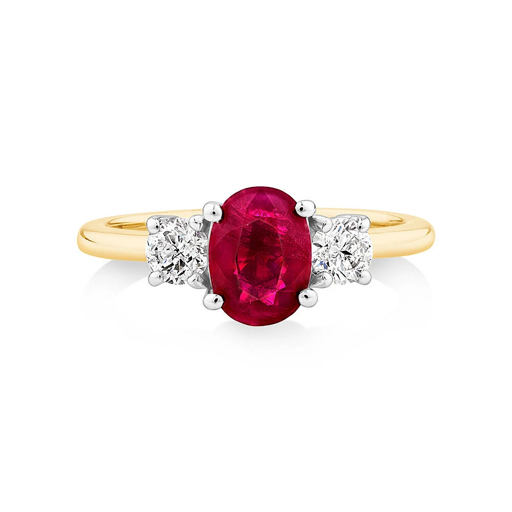 Ruby Ring with .40TW of Diamonds in 14kt Yellow and White Gold