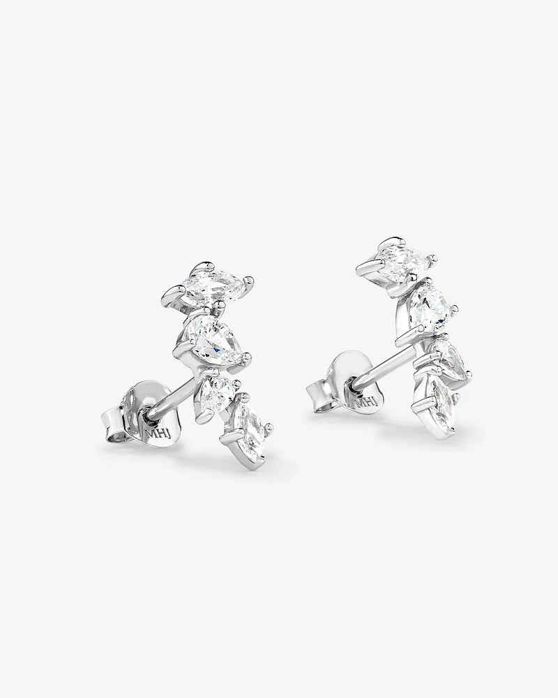 Cubic Zirconia Vine Stud Earrings in Sterling Silver