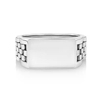 Men's Link Pattern Textured Signet Ring in Sterling Silver