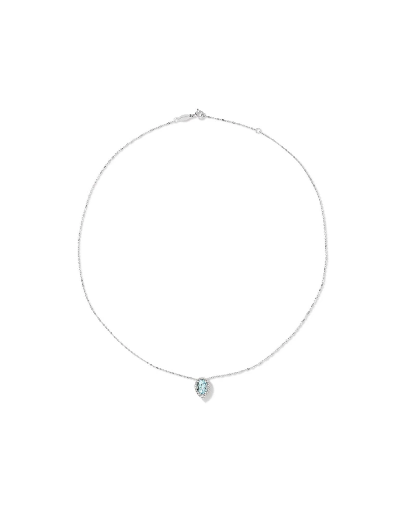 Halo Necklace with Aquamarine & 0.19 Carat TW of Diamonds in 10kt White Gold