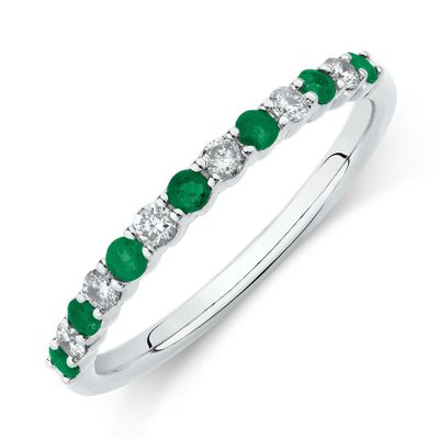 Stacker Ring with Emerald & 0.15 Carat TW of Diamonds 10kt Yellow Gold