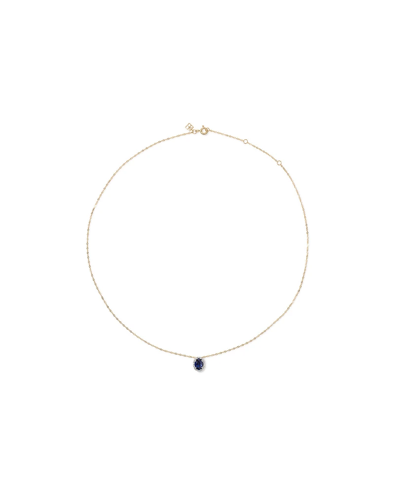 Oval Cut Blue Created Sapphire and Lab-Grown Diamond Halo Stud Earrings and Pendant Necklace Set in 10kt Yellow Gold and Rhodium
