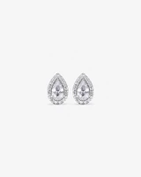 Pear Cubic Zirconia Halo Stud Earrings in Sterling Silver