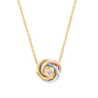 Diamond Accent Tri Tone Knot Necklace in 10kt Yellow, Rose and White Gold