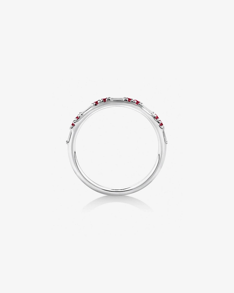 Ruby & Diamond Dot Dash Ring with 0.16 Carat TW in 10kt White Gold