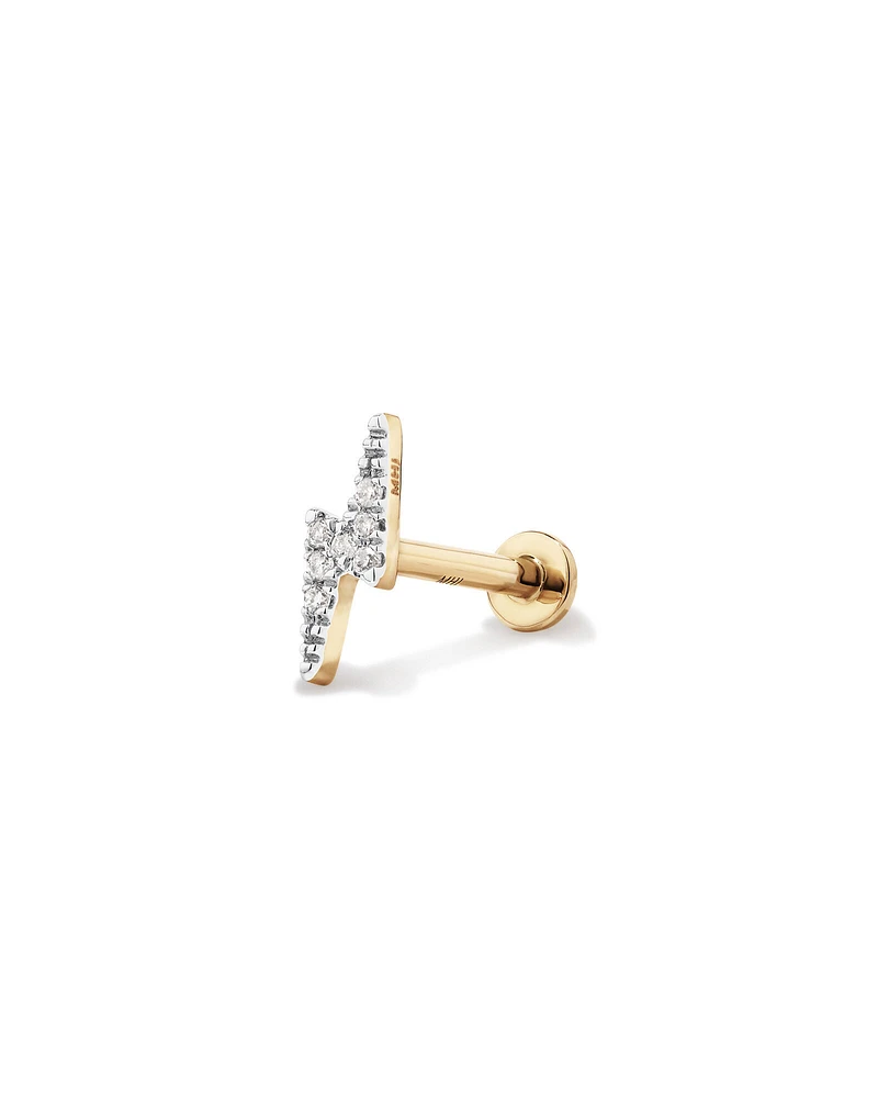 Diamond Lightning Bolt Flat Back Helix Stud Earring in 10kt Yellow Gold