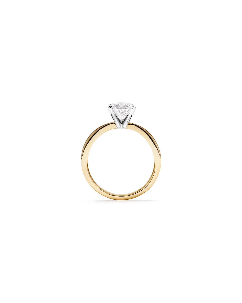 Bague de fiançailles solitaire en or jaune et blanc 14 carats, taille ovale, diamant de synthèse de 2,00 carats