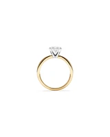 Bague de fiançailles solitaire en or jaune et blanc 14 carats, taille ovale, diamant de synthèse de 2,00 carats