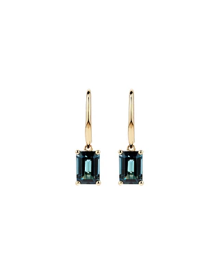 Boucles D'Oreilles Pendantes Avec Topaze Bleue De Londres Taille Émeraude En Or Jaune 10 Ct