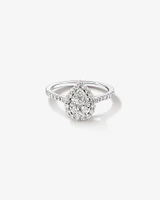 0,79 Carat Poids Total Bague De Fiançailles Halo En Diamant En Forme De Poire, En Or Blanc 14 Ct