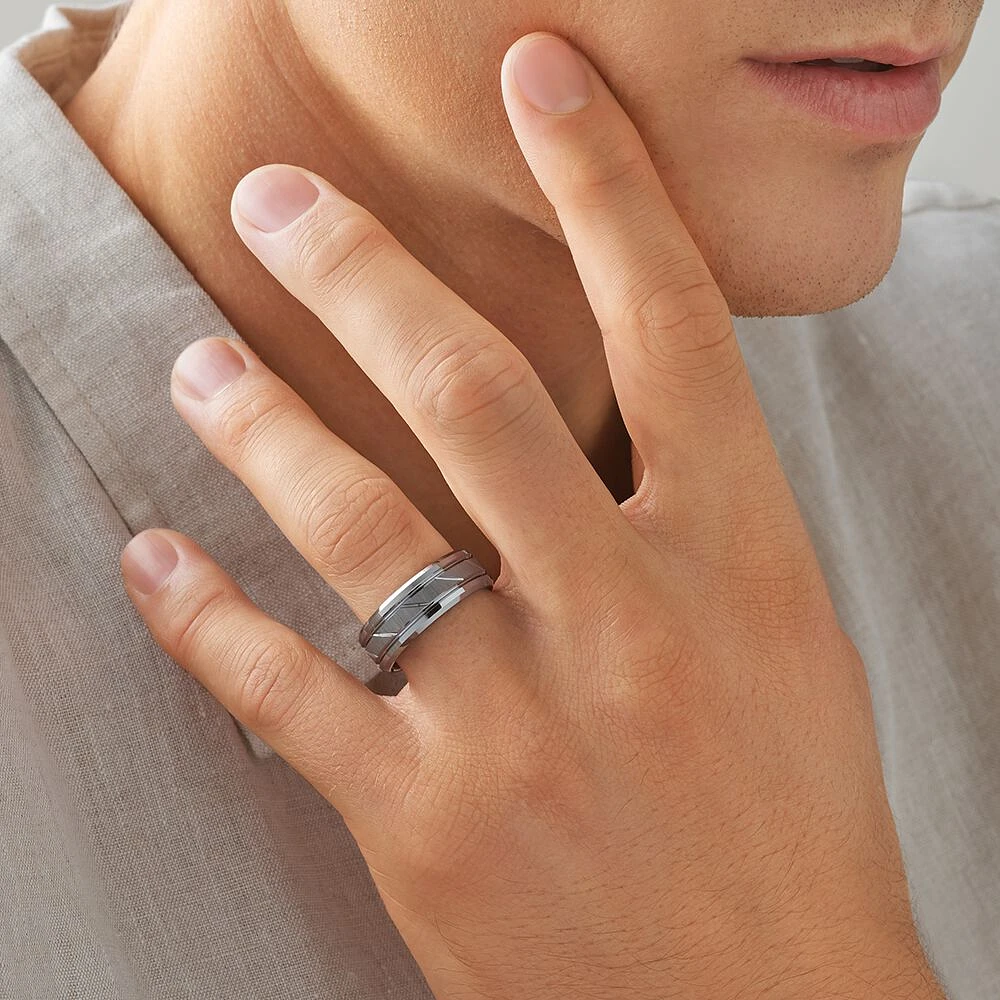 Bague en tungstène de saphir gris pour homme