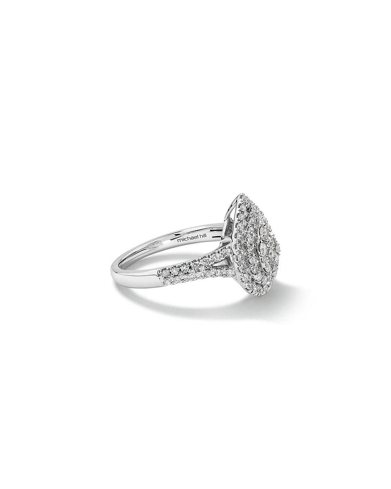 Bague Halo à Grappe Poire de Diamant de 0,65 Carat TW en Or Blanc 10kt