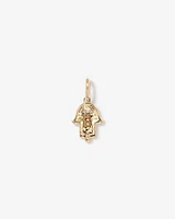 Diamond Hamsa Hand Pendant in 10kt Yellow Gold