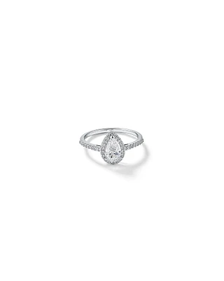 Bague en Zircon Cubique Forme de Poire avec Halo et Accents Latéraux Argent Sterling