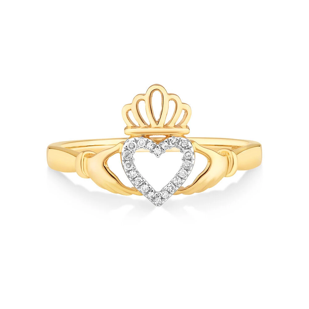 Claddagh Ring With Diamonds In 10kt Yellow Gold