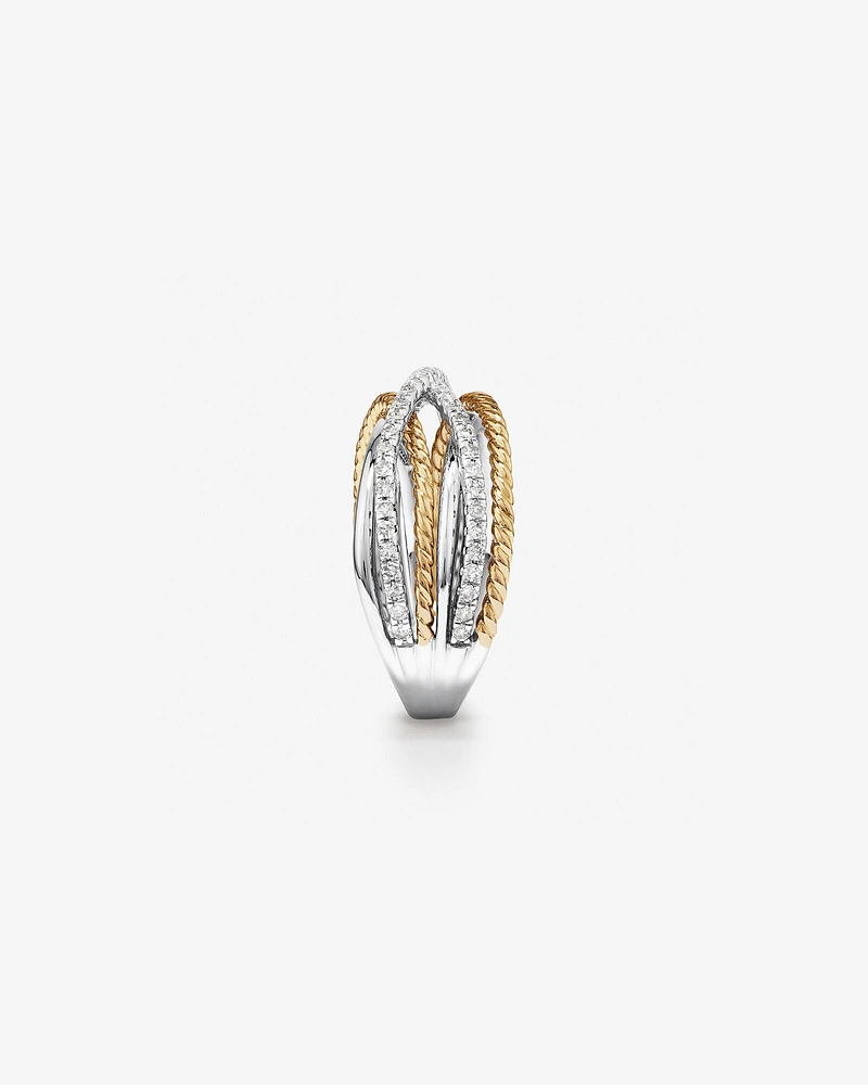 Crossover Wrap Ring with .47 Carat TW Diamonds in Sterling Silver and 10kt Yellow Gold