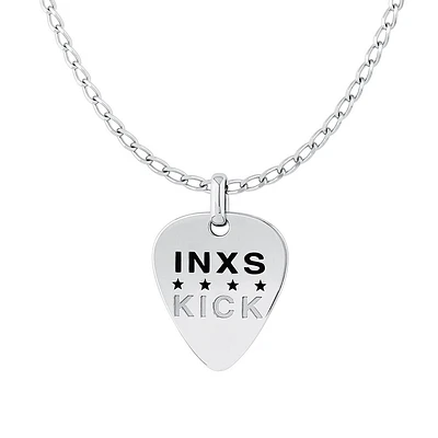 INXS Kick Engraved Guitar Pick Pendant with Chain in Recycled Sterling Silver