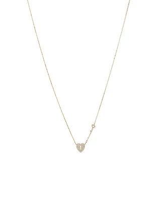 Cubic Zirconia Love Heart Lock and Key Necklace in 10kt Yellow Gold