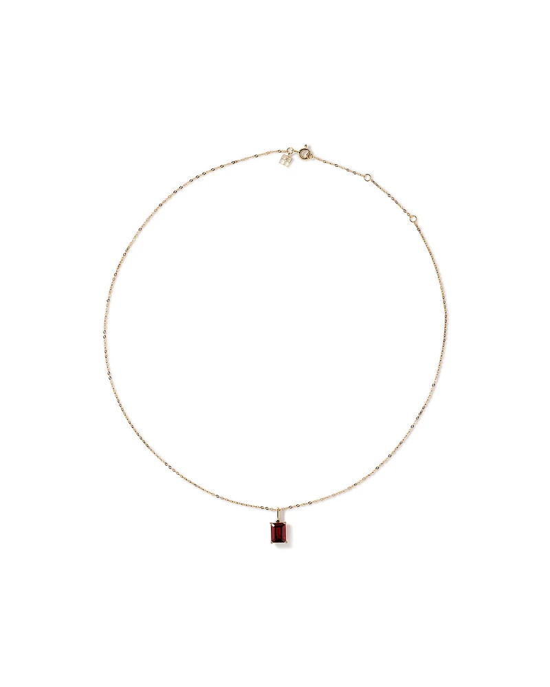 Collier Pendentif Avec Grenat Rouge Taille Émeraude En Or Jaune 10 Ct