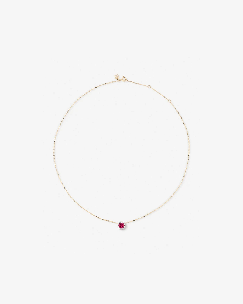 Round Cut Red Created Ruby and Lab-Grown Diamond Halo Stud Earrings and Pendant Necklace Set in 10kt Yellow & Rhodium