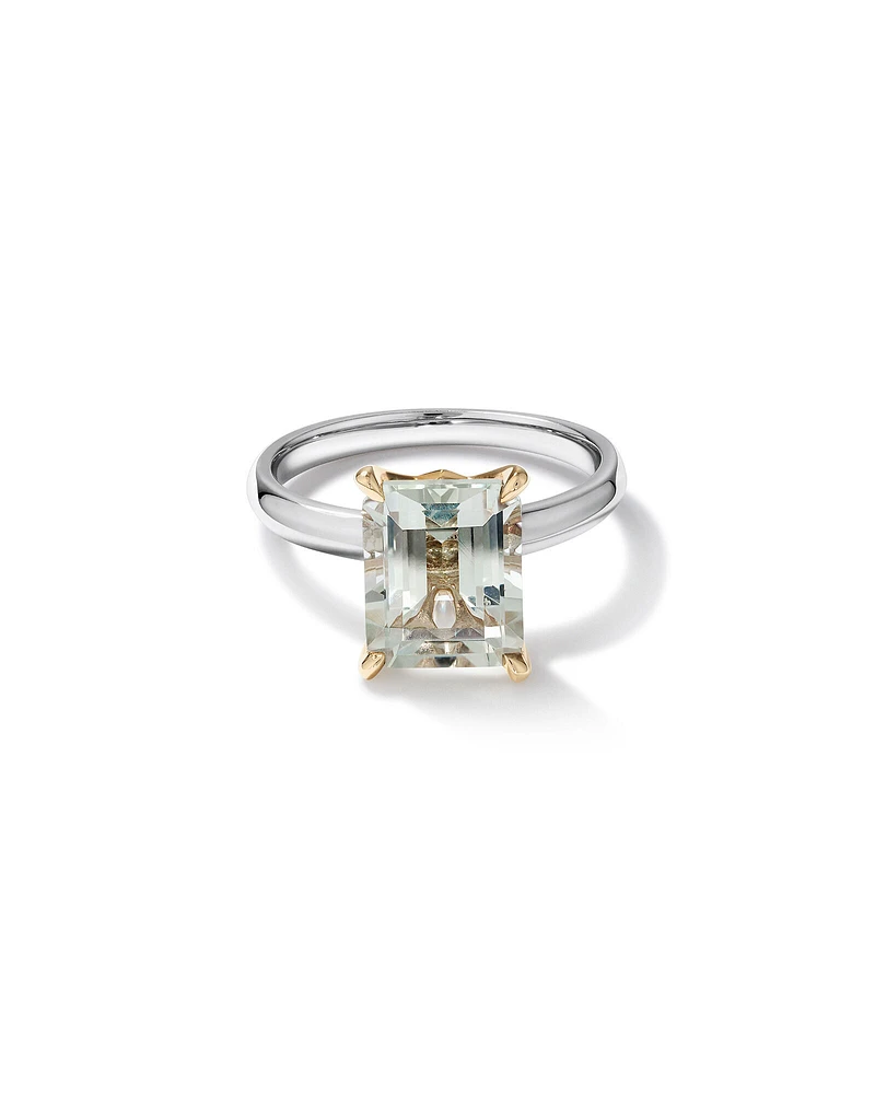 Ring with Green Amethyst in Sterling Silver & 10kt Yellow Gold