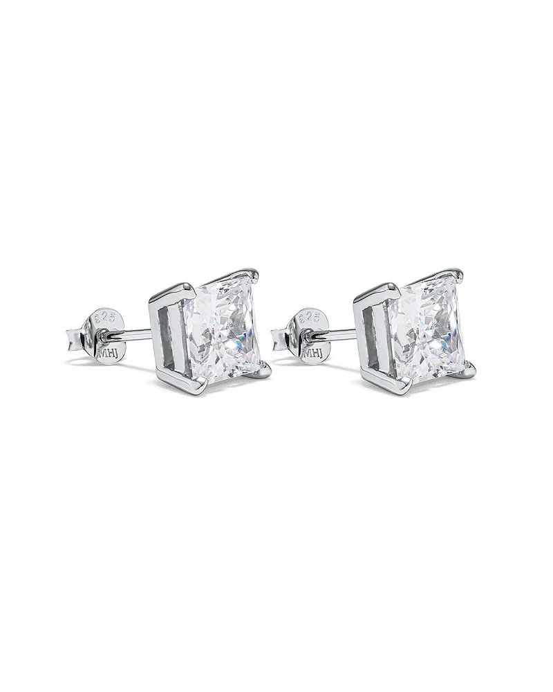 Boucles d'Oreilles Clous en Zircon Cubique Princesse de 7,5 mm en Argent Sterling