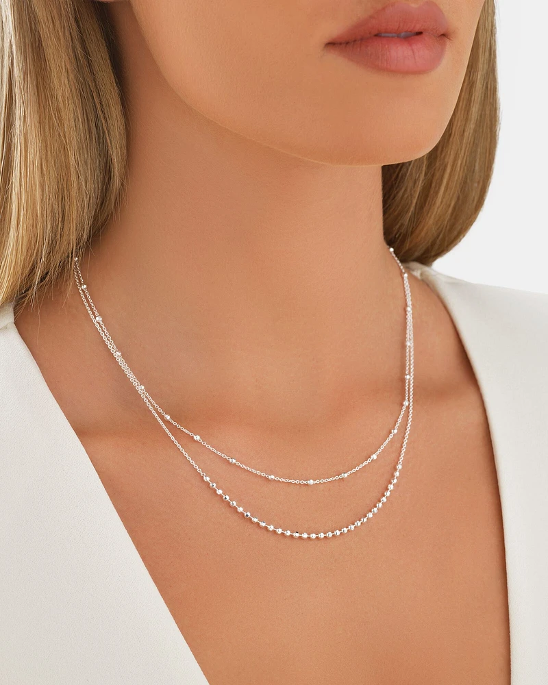 45cm Multi-Layer Bead Chain in Sterling Silver