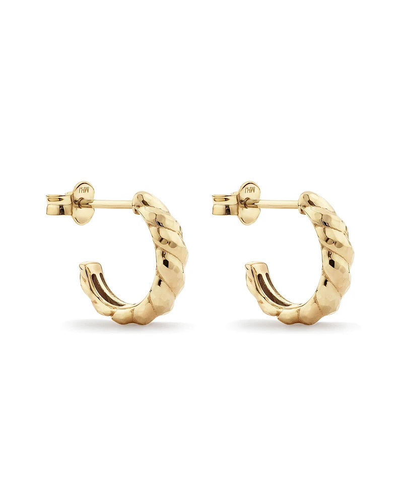 Diamond-Cut Dome Hoop Studs in 10kt Yellow Gold