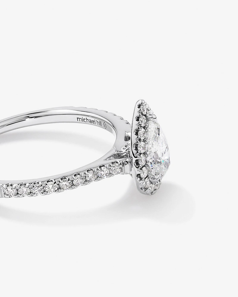 Halo Pear Engagement Ring with 0.92 Carat TW of Diamonds in 14kt White Gold