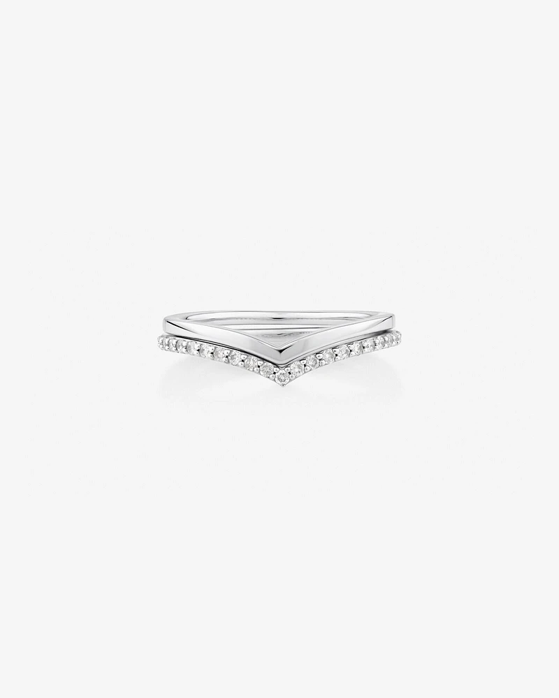 Chevron Ring Set with Diamonds in Sterling Silver