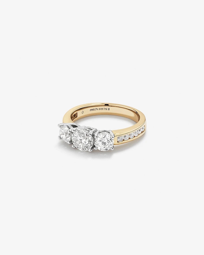 2.00 Carat TW Three Stone Round Brilliant Diamond Engagement Ring in 14kt Yellow and White Gold