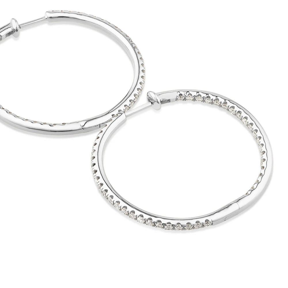 Hoop Earrings With 1.00 Carat TW of Diamonds Set in 10kt White Gold