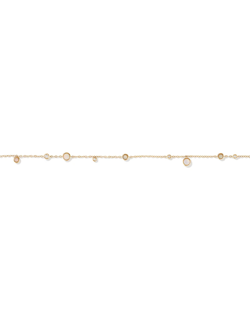 Station Bracelet with Opal & Diamonds in 10kt Yellow Gold