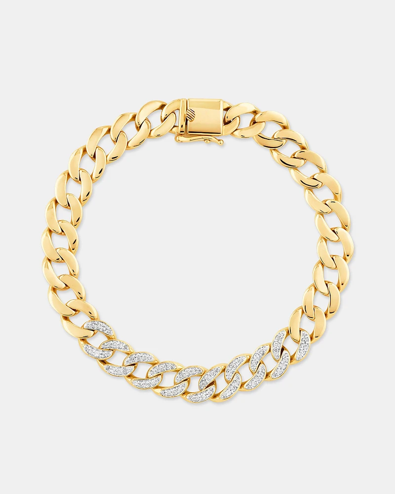 21cm (8.5") Cuban Link Bracelet with Carat TW of Diamonds in 10kt Yellow Gold