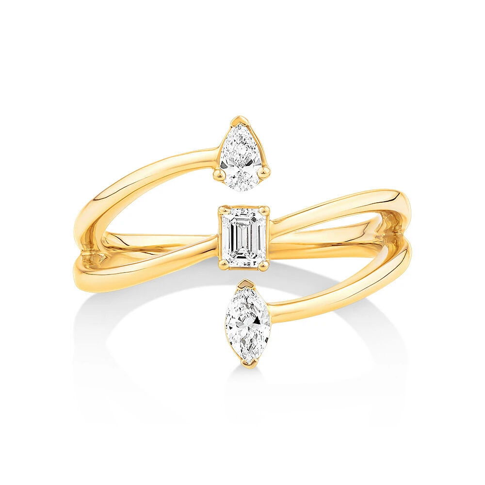 0.36 Carat TW Fancy Cut Laboratory-Grown Diamond 3 Stone Stacked Ring in 10kt Yellow Gold