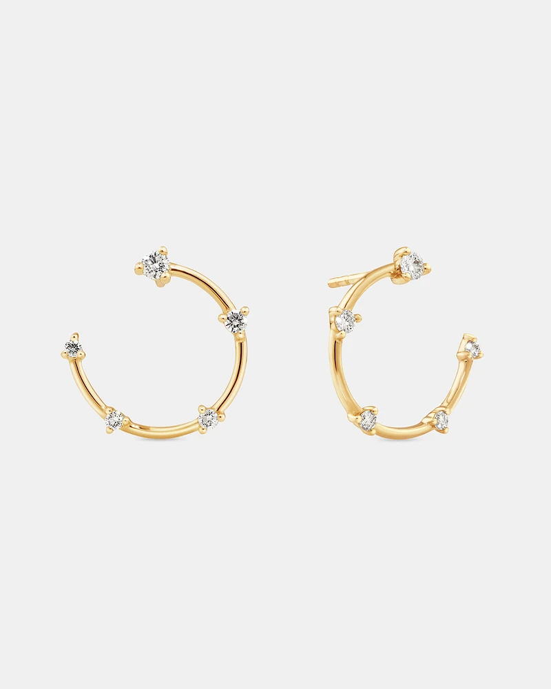 Diamond Studded Open Hoop Earrings in 10kt Yellow Gold