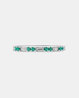 Emerald & Diamond Dot Dash Ring with 0.16 Carat TW in 10kt White Gold