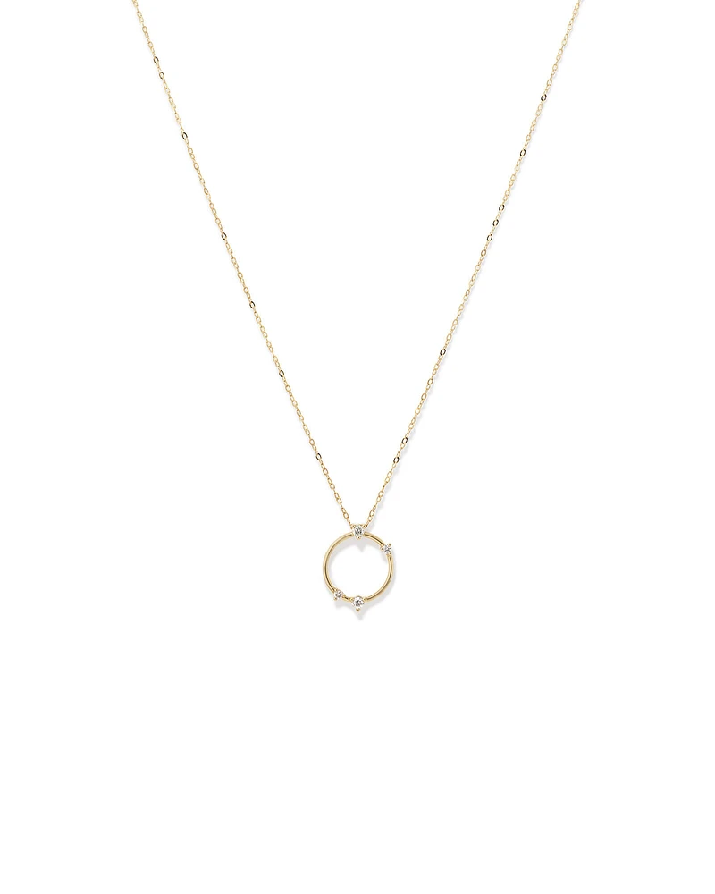 Diamond Studded Circle Necklace in 10kt Yellow Gold